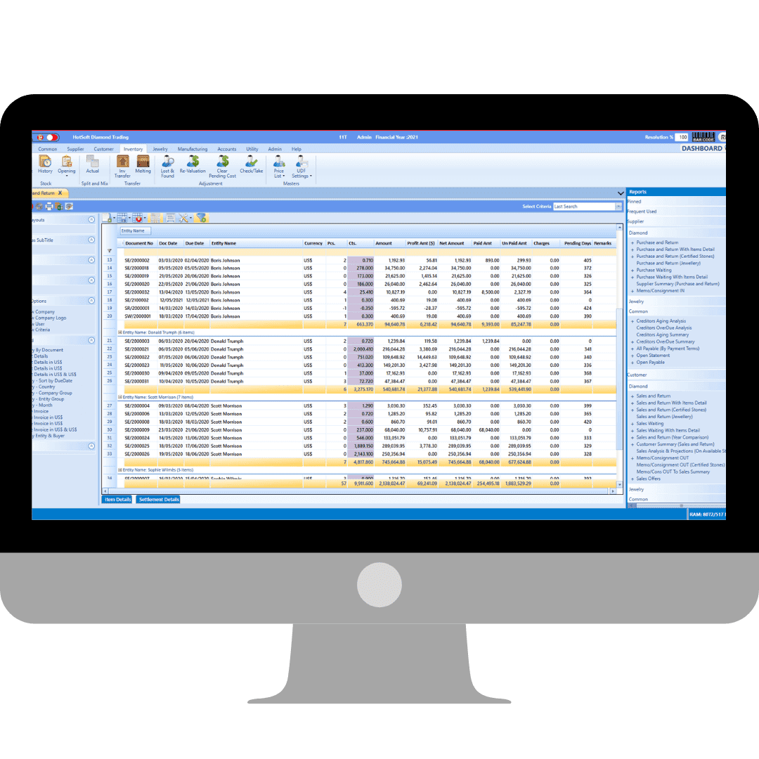 DiamTrade Desktop MIS Reporting